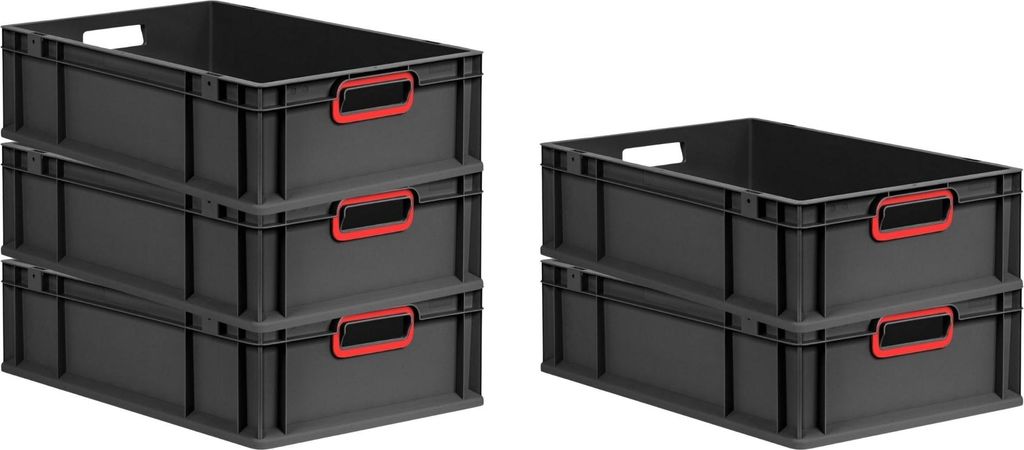SuperSparSet 5x Eurobox NextGen Color | HxBxT 17x40x60cm | 34 Liter | Griffe rot offen | Schwarz | Eurobehälter, Transportbox, Transportbehälter,...