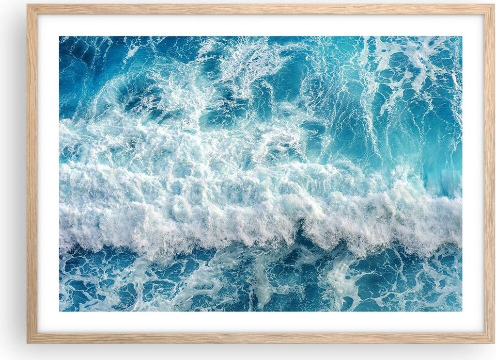 Gerahmtes Poster - Rahmen in heller Eiche - Meer Welle Ozean - 70x50 cm - Wand Bild - Wanddeko - Wandbilder - Kunstposter - Wandposter - Bilderrahm...