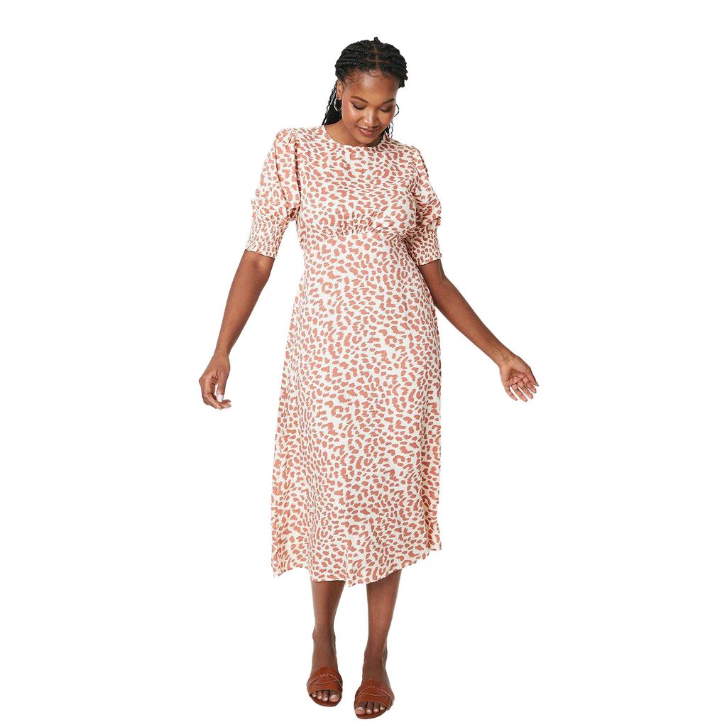 Dorothy Perkins - Midikleid Geraffte Manschette für Damen kurzärmlig DP4791 (38 DE) (Weiß/Orange)