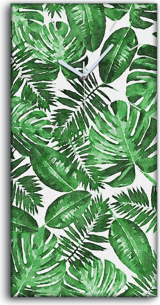 Wandbild Leinwand Bilder Wanduhr 30x60 Gemälde Blumen Blätter Monstera - weiße Hände