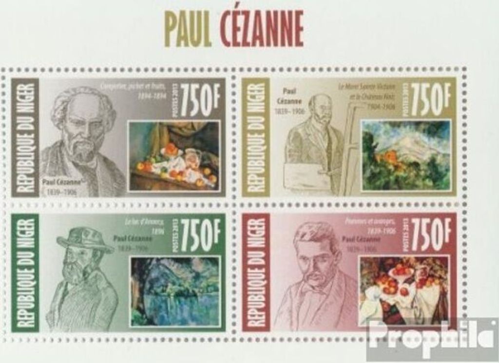 Briefmarken Niger 2013 Mi 2338-2341 Kleinbogen (kompl. Ausg.) postfrisch Paul Cézanne