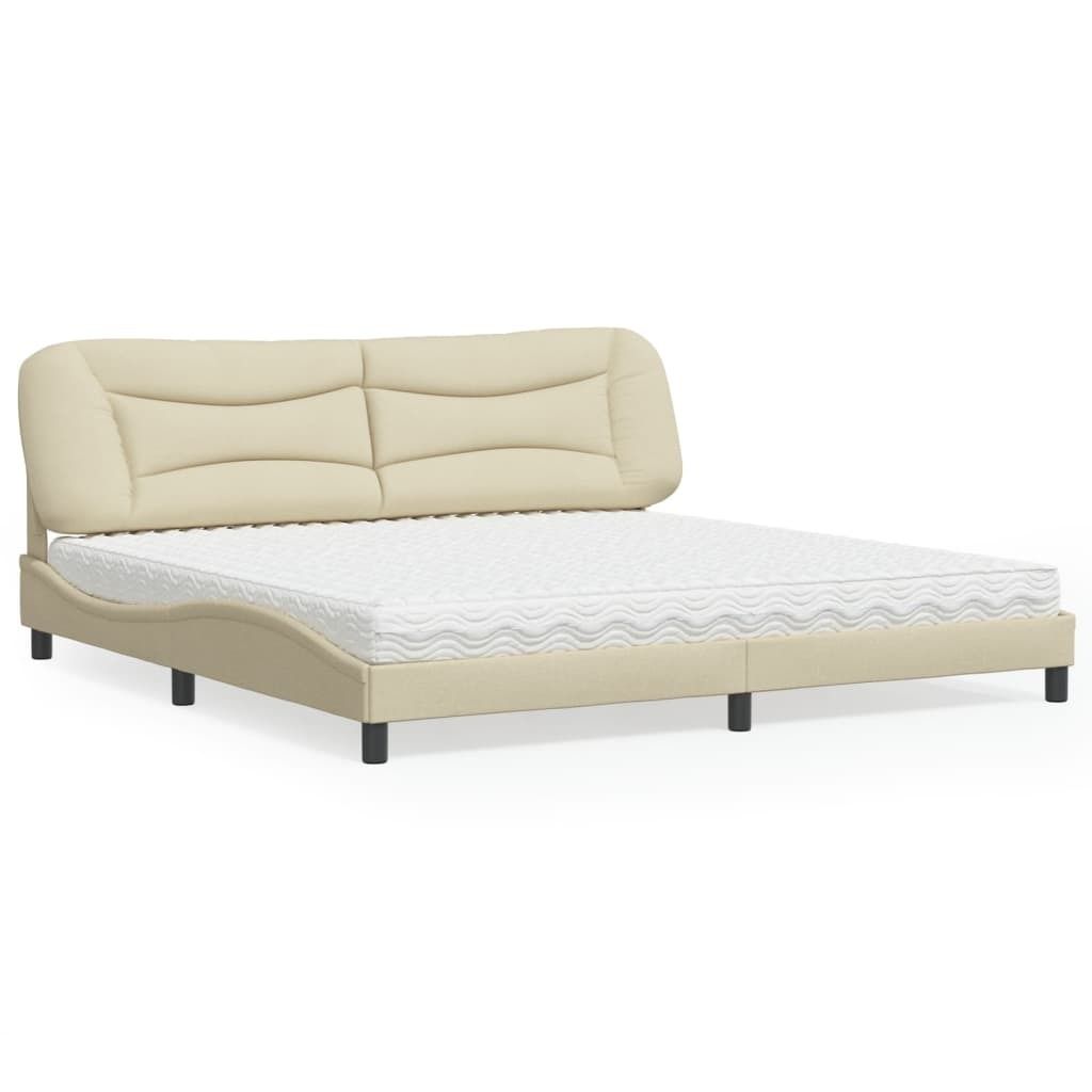 Möbel Bett mit Matratze Creme 200x200 cm Stoff - Klassische Betten 3208560