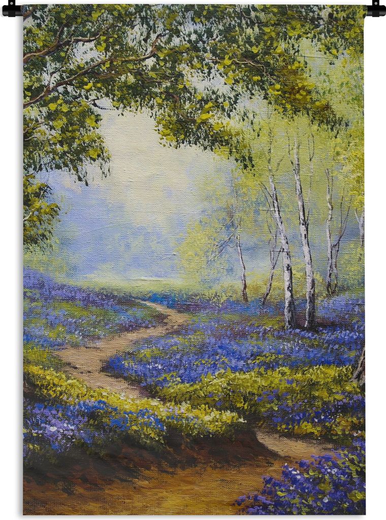 MuchoWow Wandteppich Wandbehang Gemälde - Natur - Wald - Blumen - Ölfarbe 120x180 cm Tapisserie Dekoration Wandtuch - Schlafzimmer - Dekoration...