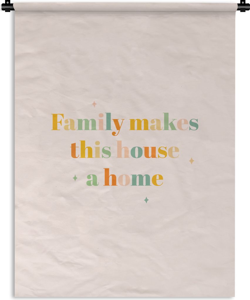 MuchoWow Wandteppich Wandbehang Zitate - Sprichwörter - Die Familie macht aus dem Haus ein Zuhause 150x200 cm Tapisserie Dekoration Wandtuch - W...