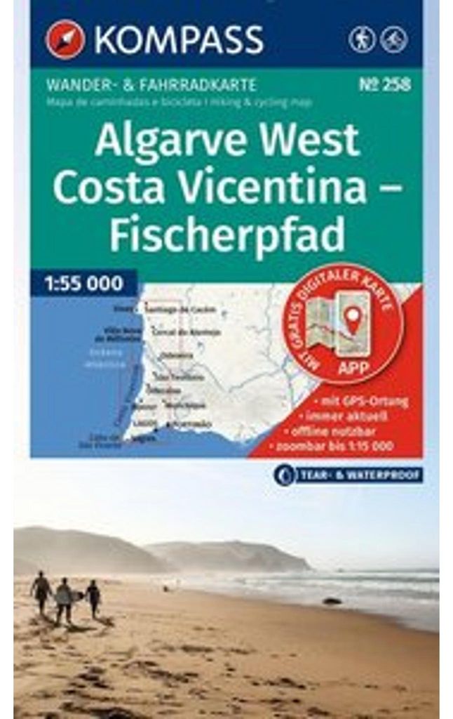 KOMPASS Wanderkarte 258 Algarve West, Costa Vicentina - Fischerpfad 1:55.000