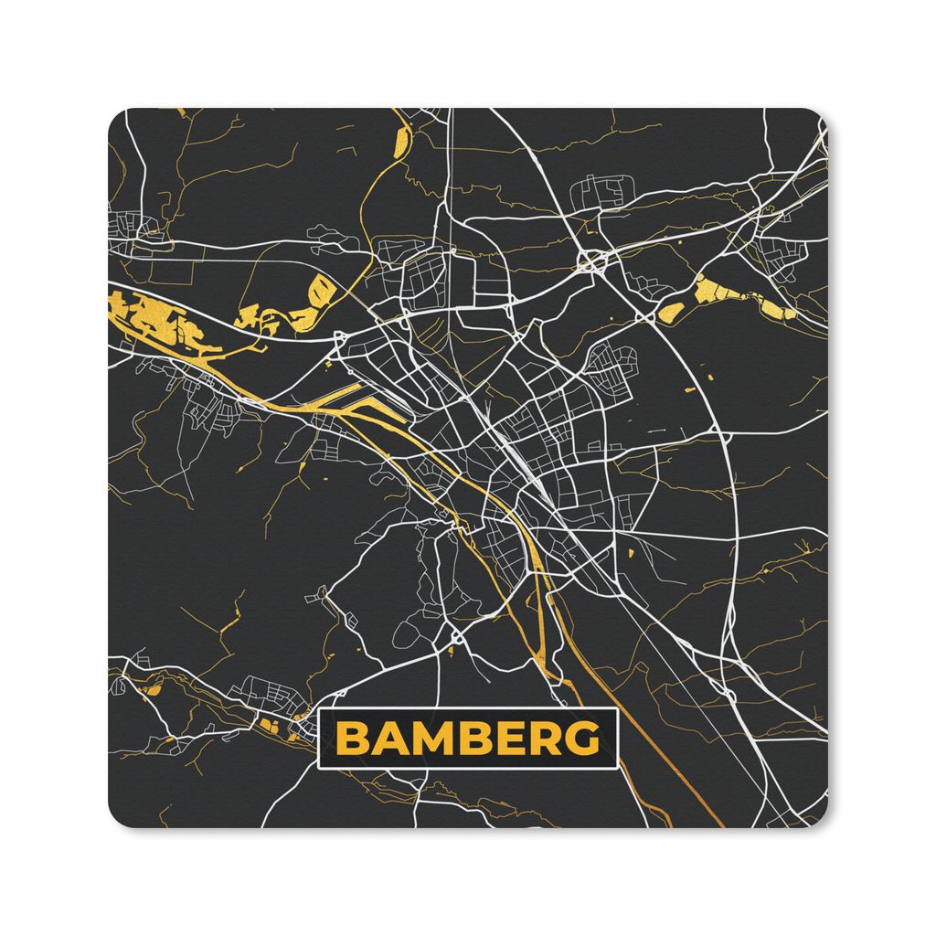 MuchoWow Mauspad Mousepad Bamberg - Stadtplan - Karte - Gold - Deutschland 30x30 cm - Mousepads - Maus Mat - Pad - Mausunterlage - Gaming