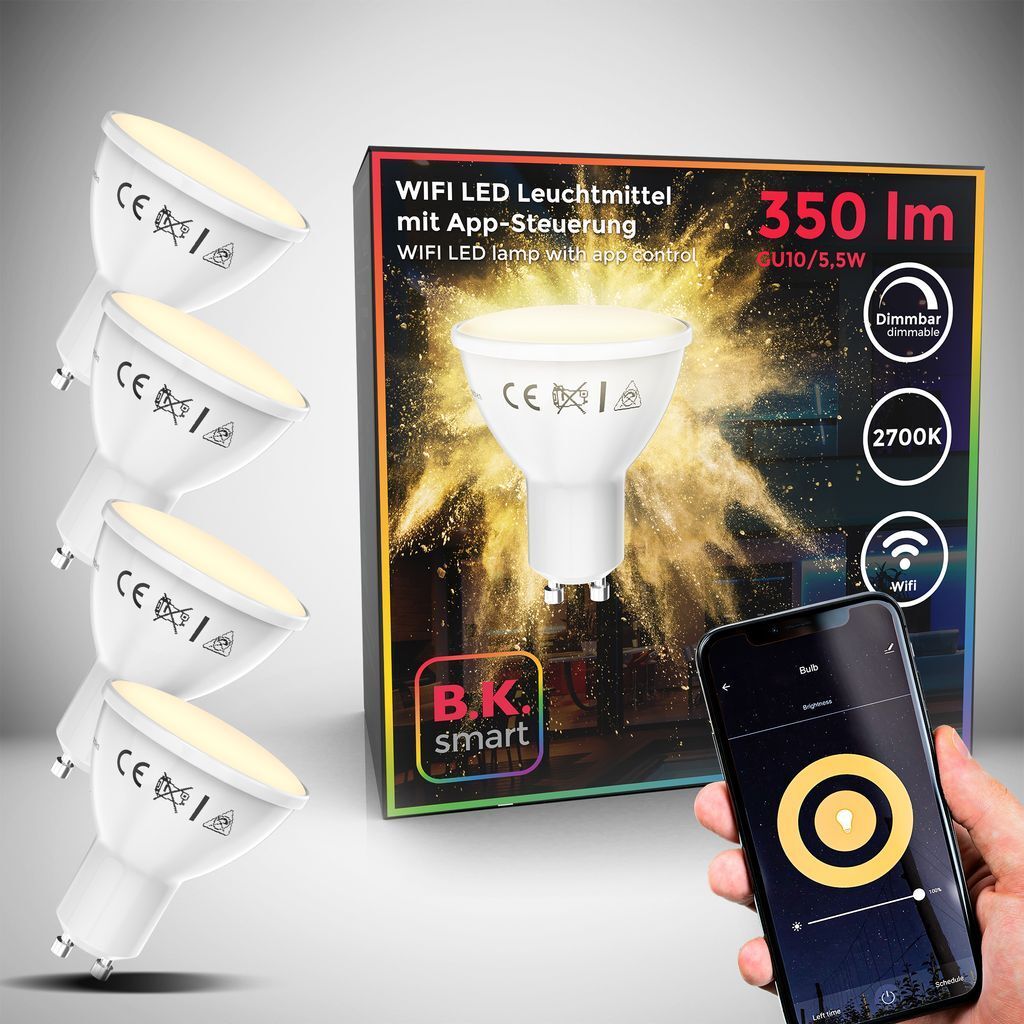 LED Leuchtmittel GU10 4er Set - 5,5W, 350lm, smart, Produktbild 