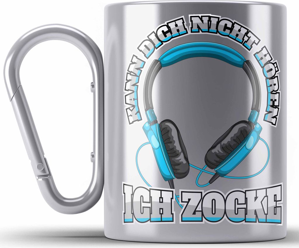 Trendation - Gamer Edelstahl Tasse Karabiner Geschenk Jungen Zocker Mitbringsel Männer Edelstahl Tasse Karabinern Zocken Gaming Geschenkideen PC K...