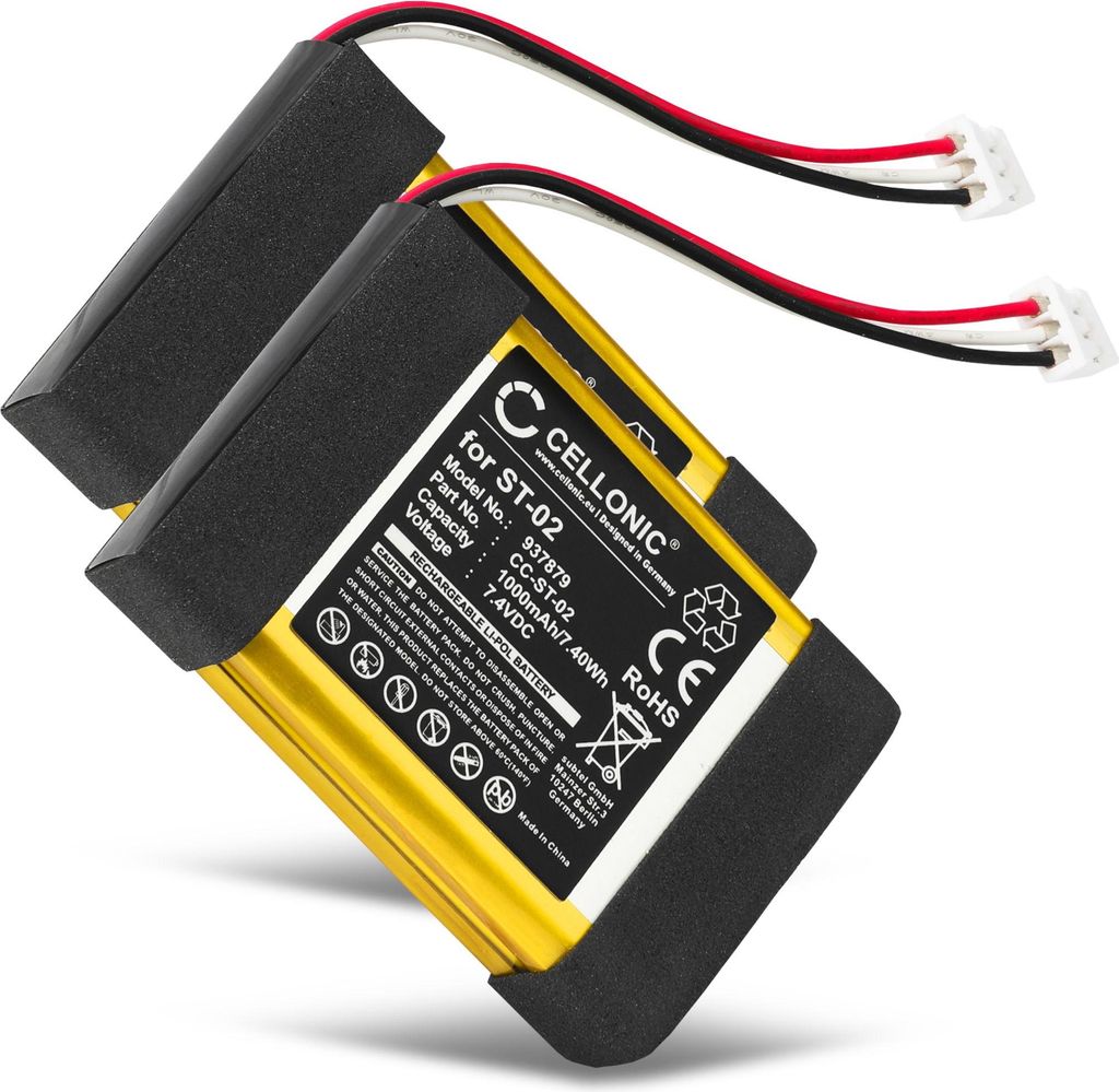 CELLONIC 2x Akku für Lautsprecher Kompatibel mit Sony SRS-X11, ST-02 - (1000mAh , 7.4V)