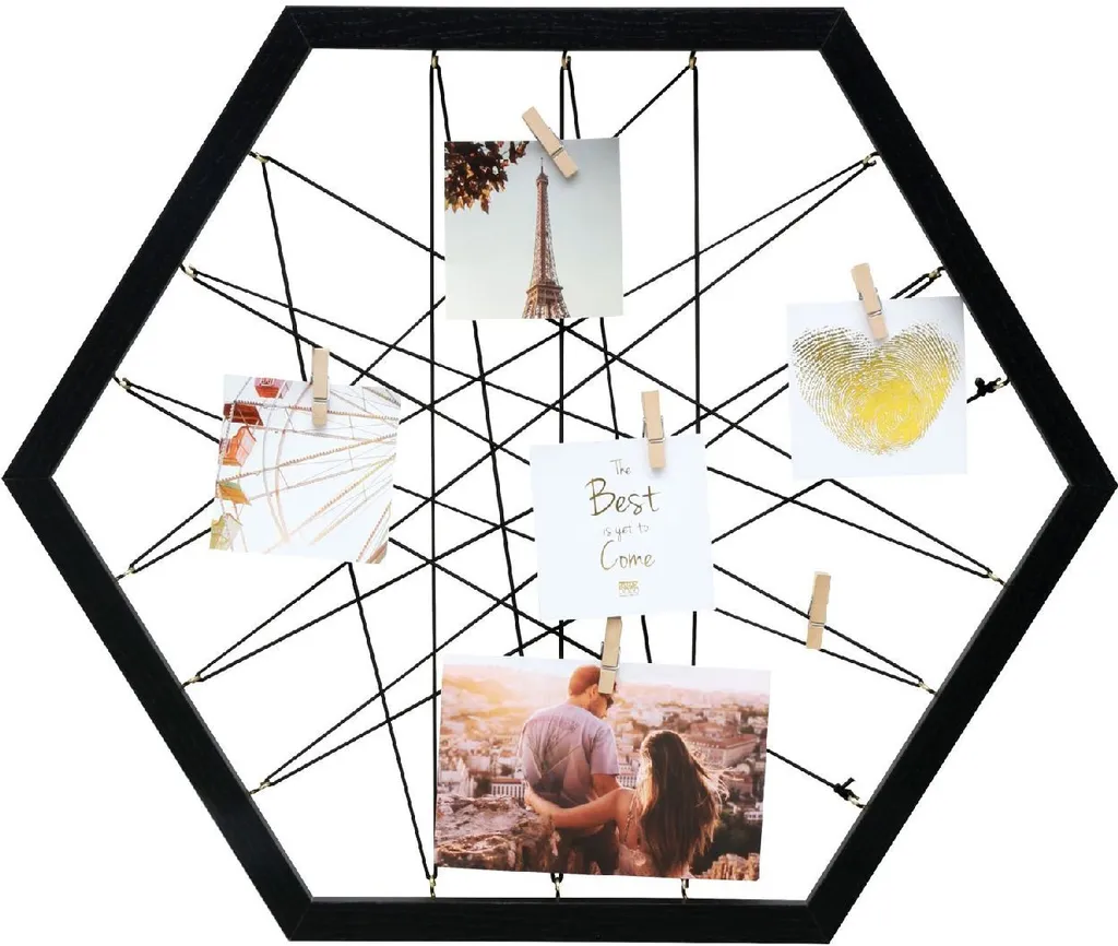 Organisateur mural de bureau hexagonal noir pour mémos et photos