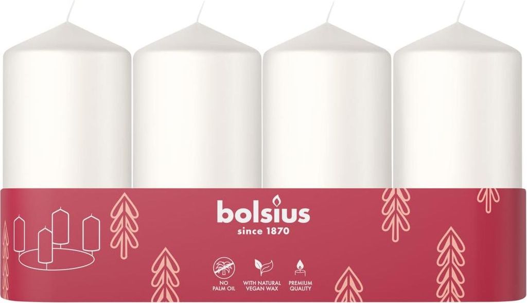 Bougies Bolsius Pillar Avent, Noel, blanches, 48/100 mm, Image du produit 