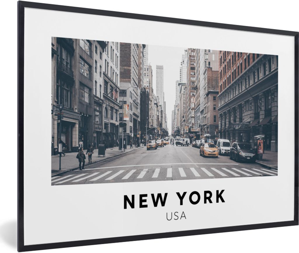 MuchoWow Gerahmtes Poster New York - Straße - Auto 90x60 cm - Poster mit Schwarzem Bilderrahmen Wandposter Rahmen Foto Bilder - Fotorahmen - Fot...