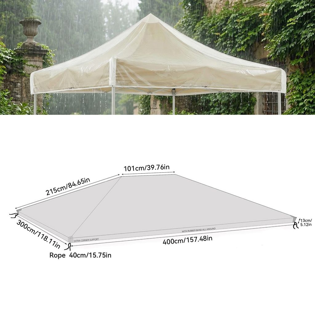Transparente Ersatzabdeckung für Pavillon, Clear PVC Pavillon Schutzhaube, Pavillondach Regenschutz, Gazebo Ersatzbezug, Wetterschutz Gartenzelt P...