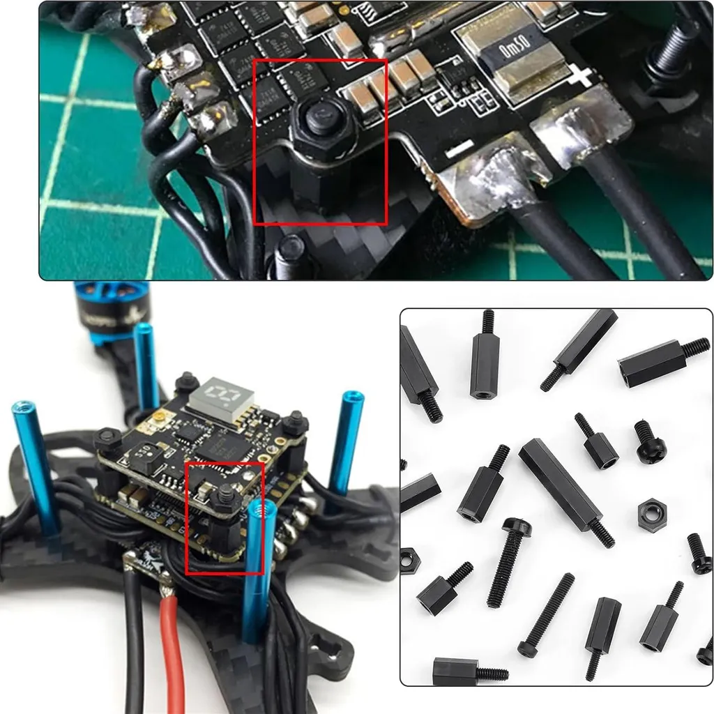 Assortiment de Vis et Entretoises en Nylon Noir M2 à M3 pour Circuits