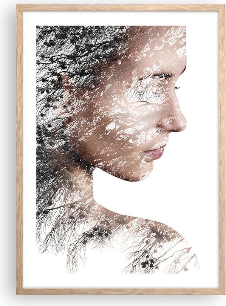 Gerahmtes Poster - Rahmen in heller Eiche - Frau doppelt Belichtung - 50x70 cm - Wand Bild - Wanddeko - Wandbilder - Wandposter - Bilderrahmen - Bi...