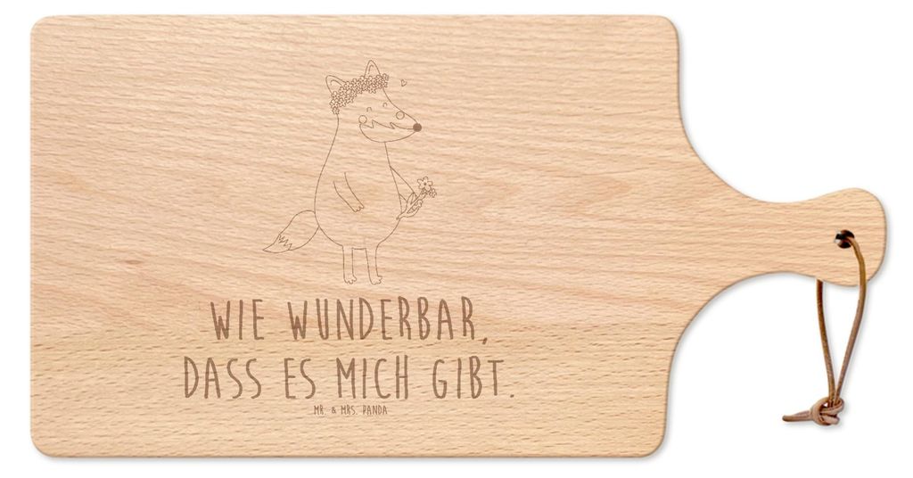 Mr. & Mrs. Panda holzschneidebrett Fuchs Blumen - Transparent - Geschenk, Brett, Selbstbewusstsein, Blume, Frühstücksbrettchen, Frühstücksbrett...
