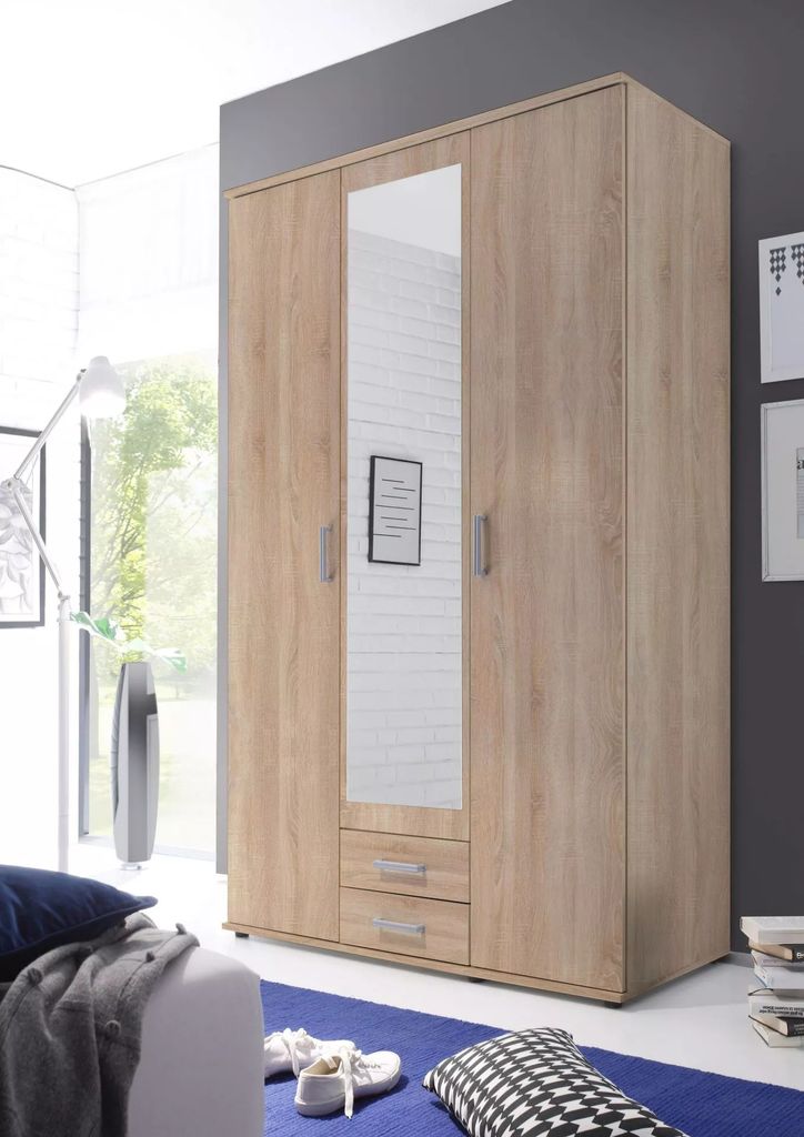 Karl Kleiderschrank Eiche Sonoma + Spiegel Produktbild 1