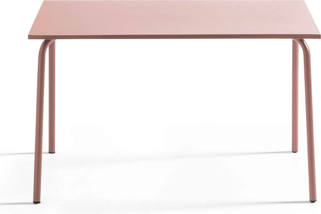Grande table de jardin rose poudré 6 personnes en acier 120x70 cm