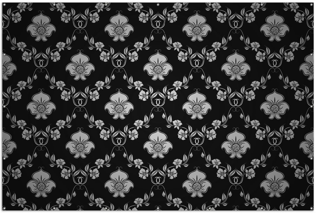 Wallario XXL Outdoor-Poster für Garten oder Balkon, Motiv Grau-schwarzes Blumenmuster Damast, in ca. 300 x 200 cm