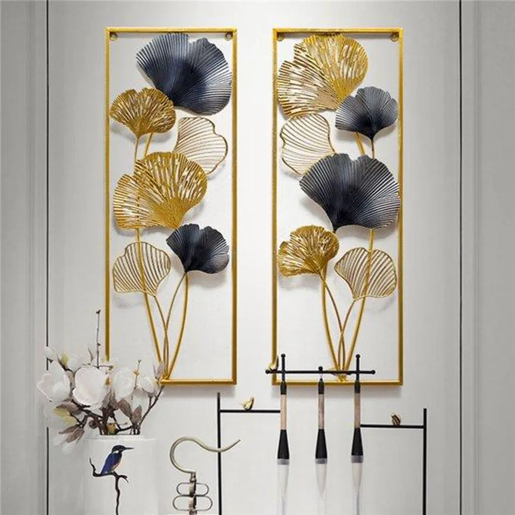 Décoration murale 3D en métal doré 85x31 cm, sculpture faite main chic