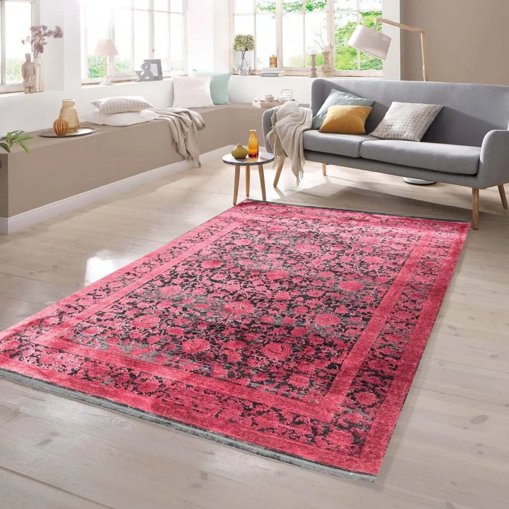 Tapis rectangulaire motif oriental 120x170 cm, rouge et noir élégant