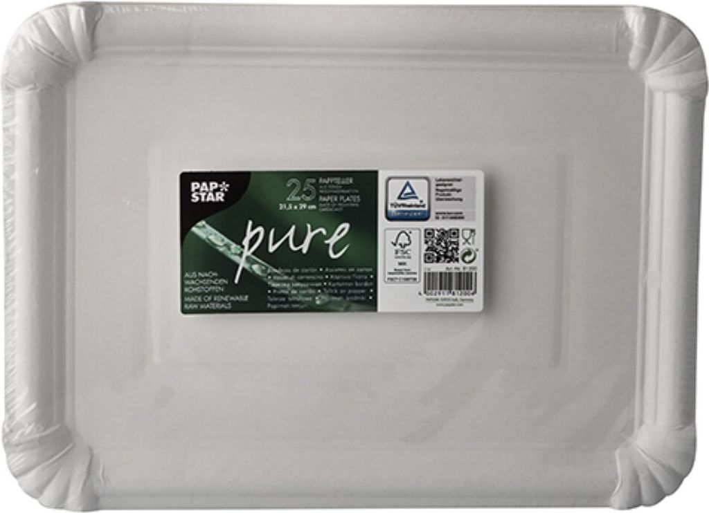25 Teller, Pappe "pure" eckig 21,5 cm x 29 cm weiss Produktbild 