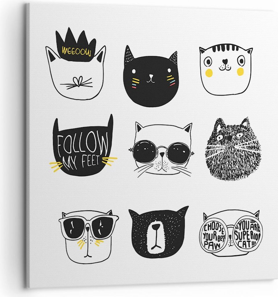 Bild auf Leinwand - Leinwandbild - Katze Haustier Tiere Illustration - 50x50cm - Wand Bild - Wanddeko - Leinwanddruck - Bilder - Kunstdruck - Leinw...