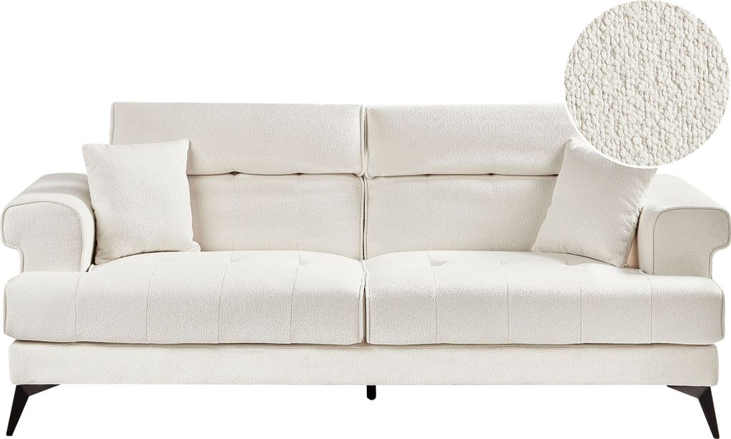 BELIANI Sofa Weiß aus Stoff 3-Sitzer Gepolstert mit Verstellbaren Kopfstützen Moderner Stil Polstersofa Stoffsofa Wohnzimmermöbel
