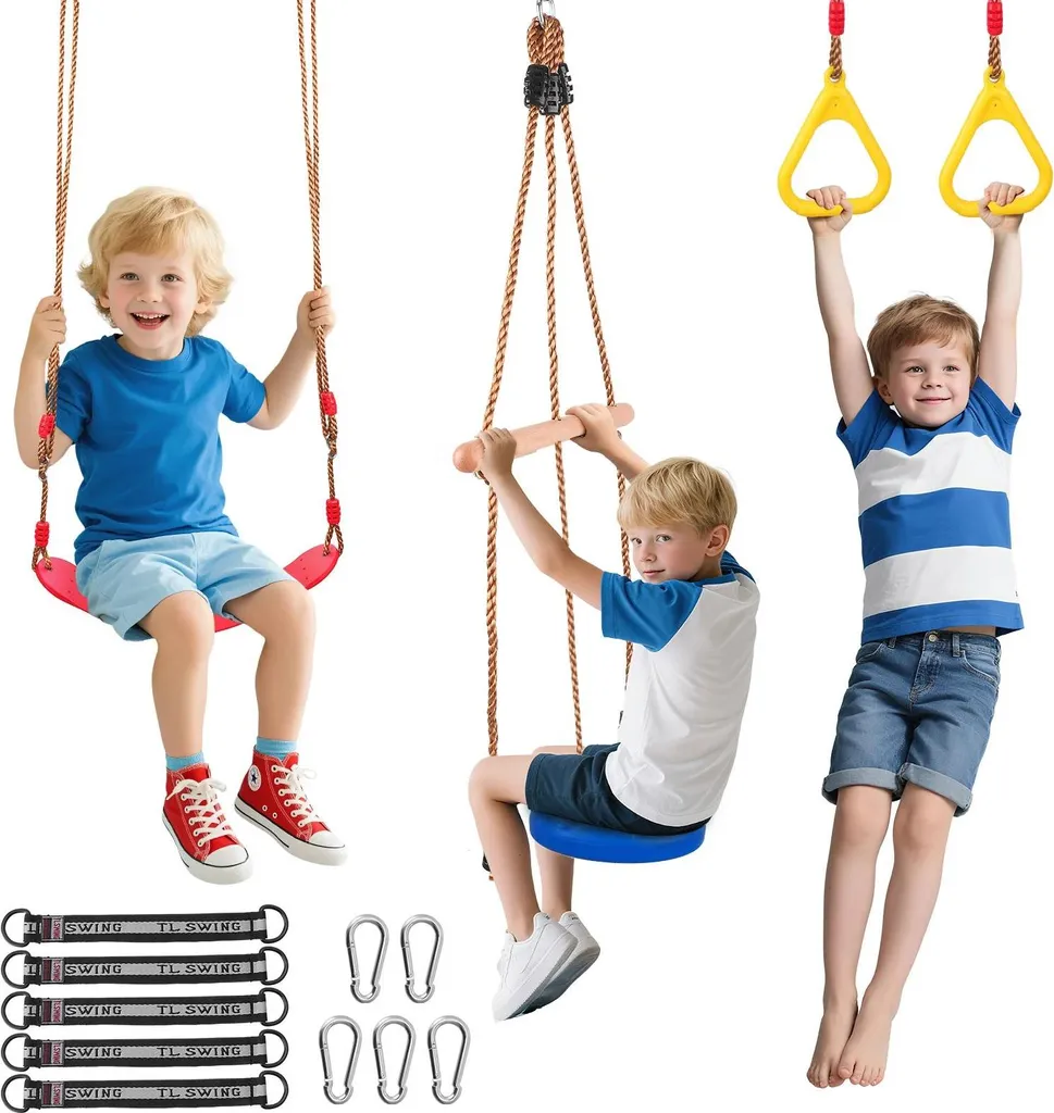 Portique de jeux extérieur 3 en 1 avec balançoires et anneaux de sport