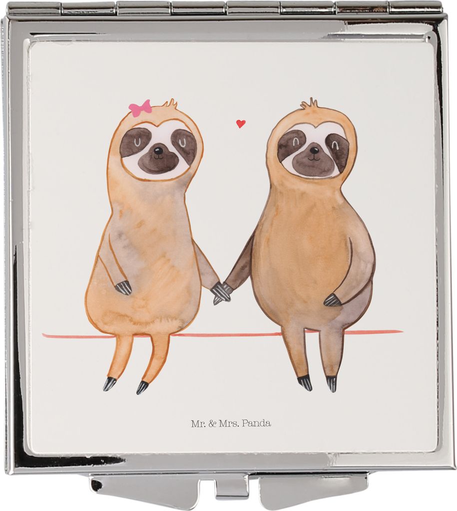 Mr. & Mrs. Panda Schminkspiegel Faultier Pärchen - Weiß - Geschenk, Liebe, Klappspiegel, Kosmetikspiegel, Lieblingstier, Relaxen, Kleiner Spiegel...