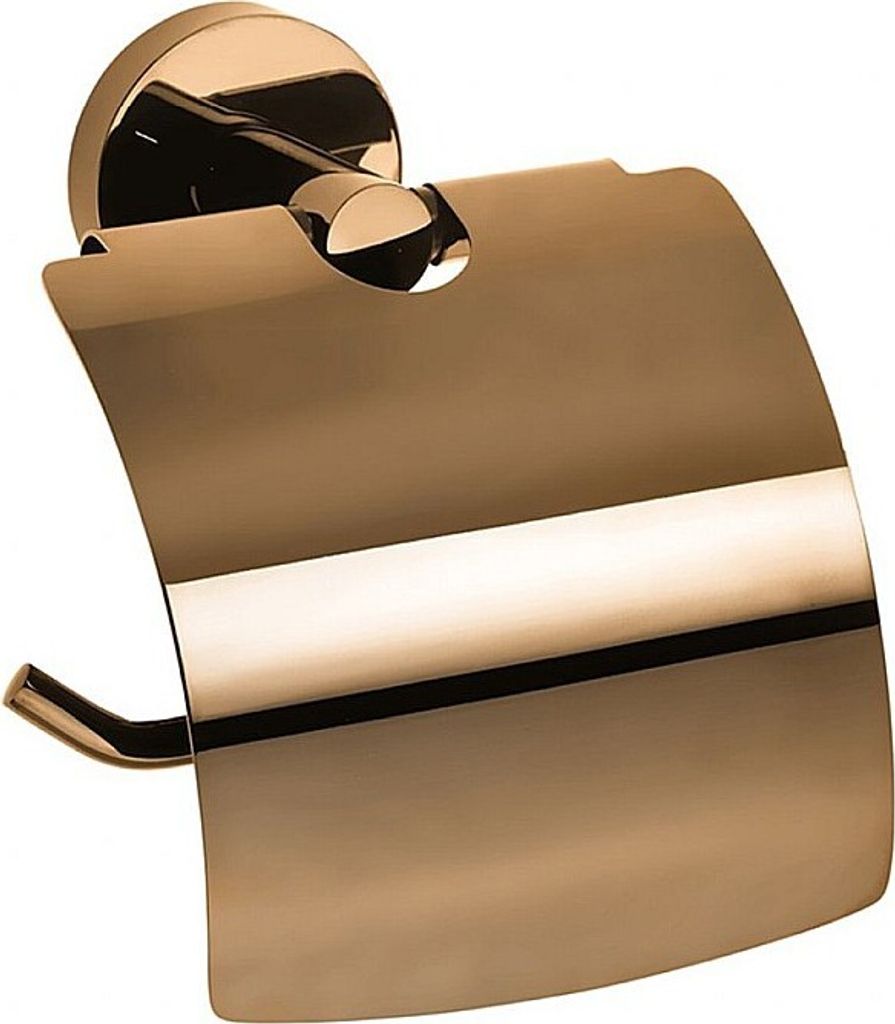 BORAL Papierrollenhalter mit Deckel Messing Gold Kupfer poliert 140x155x80 mm für Bad & WC >> zum Bohren oder Kleben