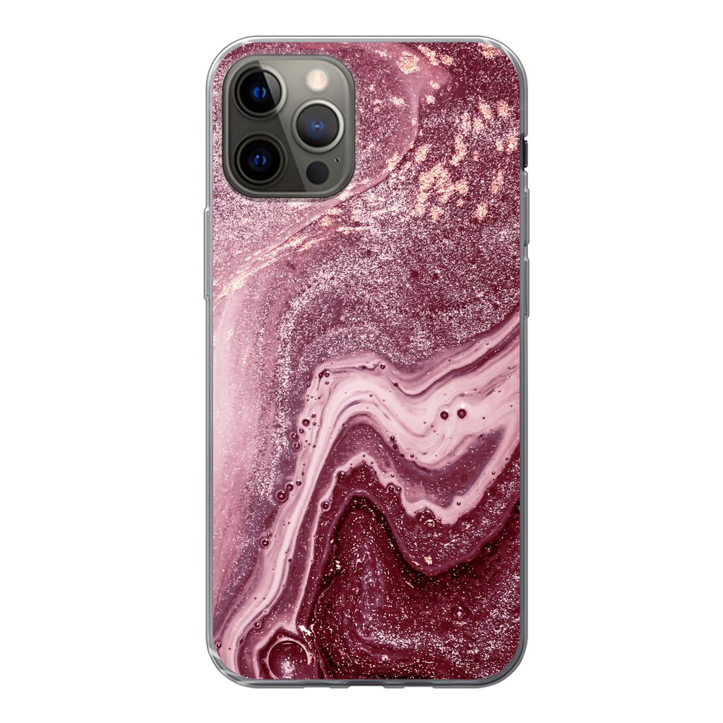 MuchoWow Handyhülle Schutzhülle Hülle für iPhone 13 Pro Naturstein - Rosa - Glitter Silikon Softcase Handy Hülle - Handy-Tasche