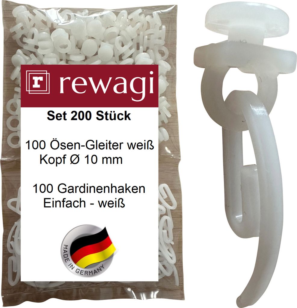 set rewagi - 100 guide per occhielli e 100 ganci per tende, Immagine del prodotto 
