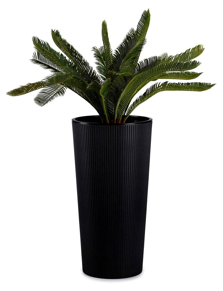 Blumentopf Gross Hoch 57 cm mit Pflanzkübel Einsatz 30 cm Durchmesser - Schwarz Pflanzkübel Groß aus Kunststoff für Deko Wohnzimmer Garten oder...