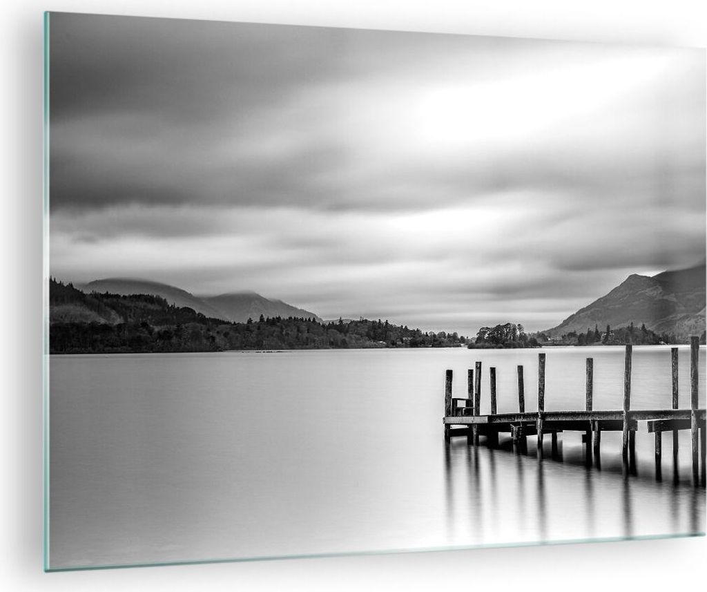 Bilder auf glas - Einteilig - Schwarzweiß Landschaft See - 70x50cm - Glasbilder - Wandbilder - Bilder - zum Aufhängen bereit - Wanddekoration aus...