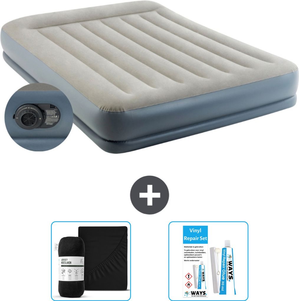 Intex Luftbett - 2 Personen - 152 x 203 x 30 cm - Grau - Inklusive Pumpe - Spannbettuch en Reperaturset