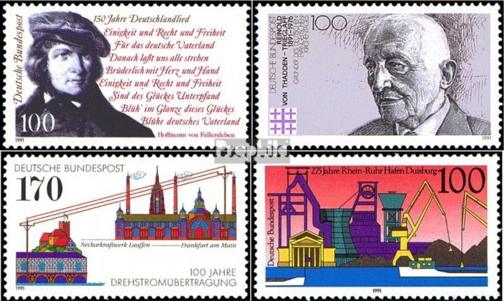 Briefmarken BRD (BR.Deutschland) 1991 Mi 1555,1556,1557,1558 (kompl.Ausg.) gestempelt 150 Jahre Deutschlandlied