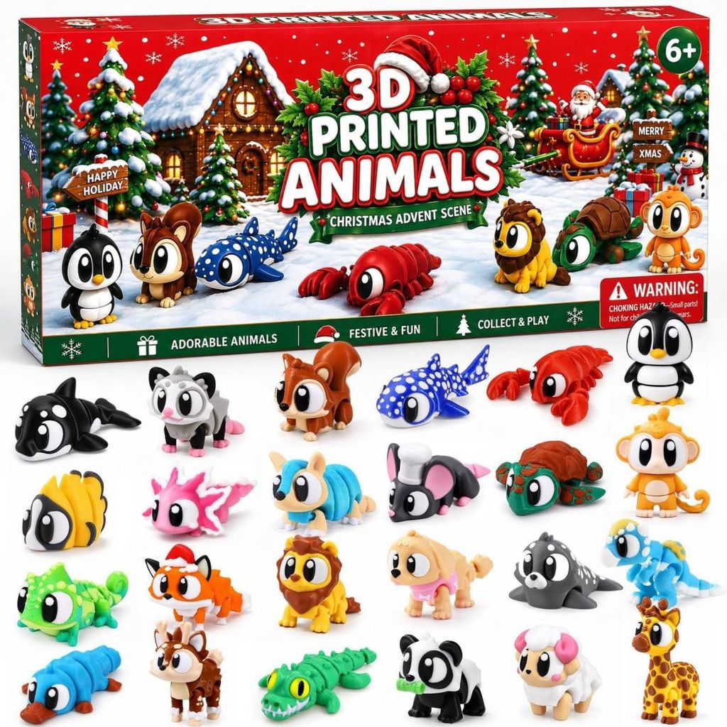 2026 3D-Druck Tiere Adventskalender, 24 Tage, 24 Produktbild 