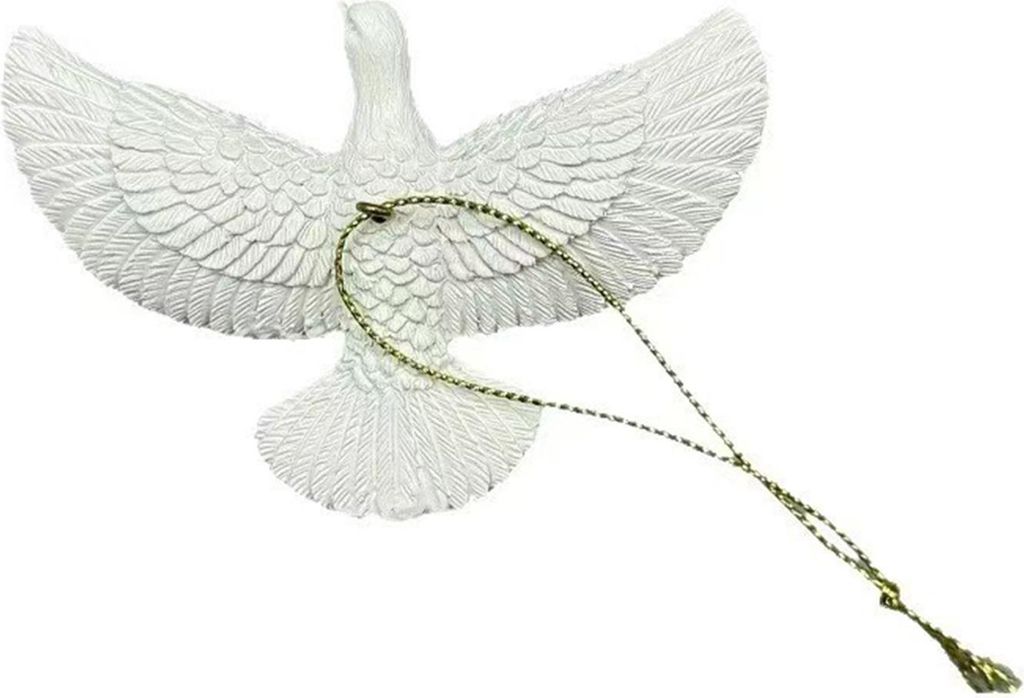 Künstlicher Friedensvogel als Weihnachtsbaumschmuck aus Kunstharz, weiß, mit Schnur.