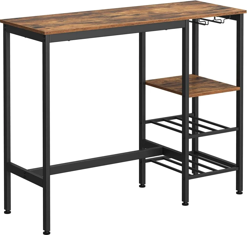 Table de Salle à Manger Haute avec Porte-Verres et Casier à Bouteilles
