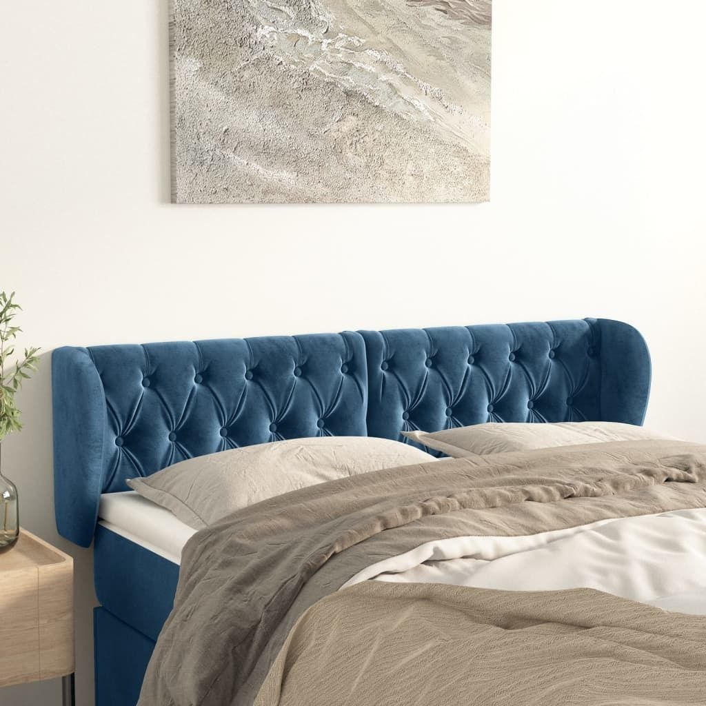 "2026 Aktion"Kopfteil - modernes Design - fürs Schlafzimmer - mit Ohren Dunkelblau 163x23x78/88cm Samt NEU294976 - Kopfteile