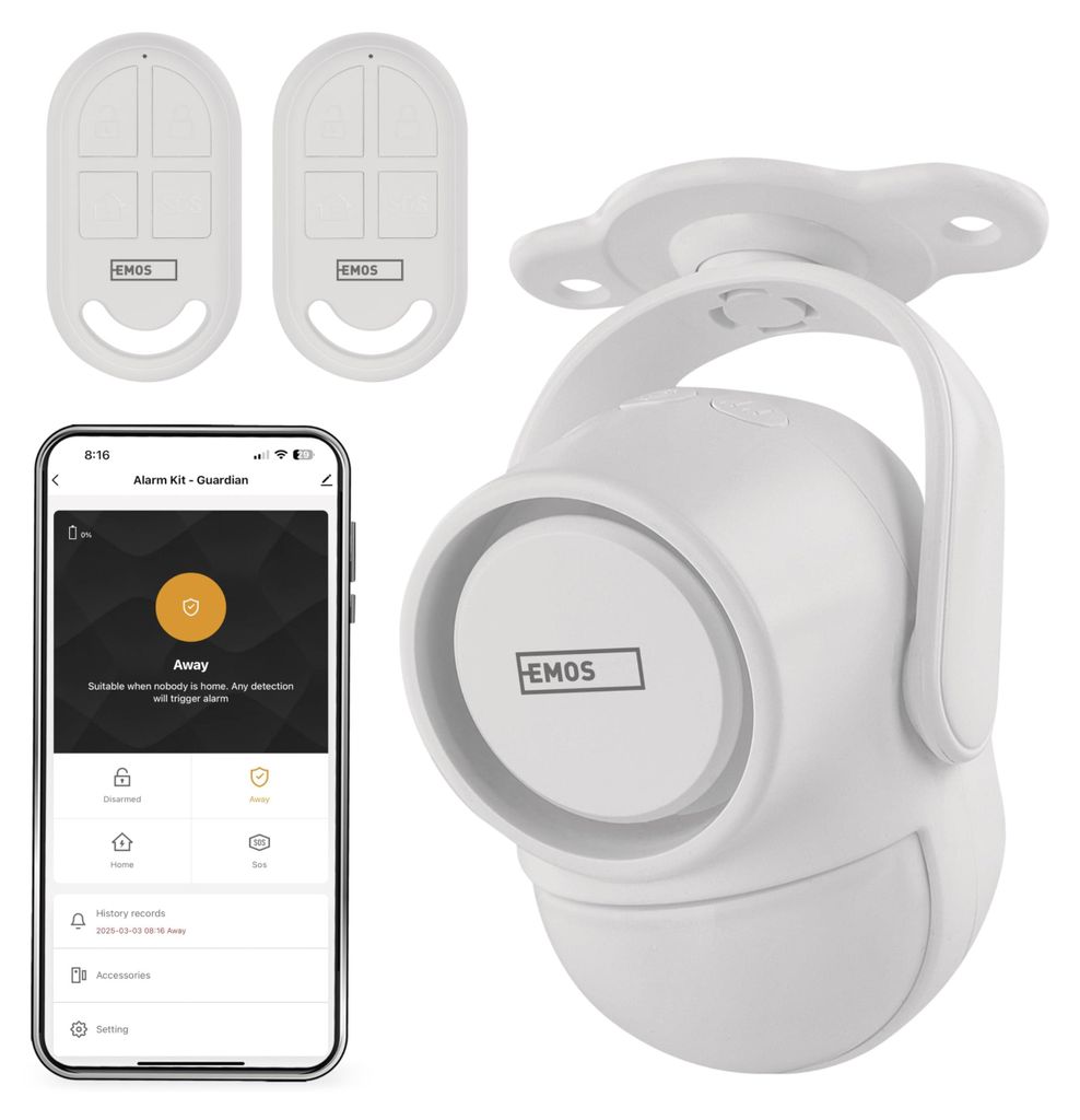Sensor de movimiento PIR EMOS GoSmart con alarma, sirena de Imagen del producto 
