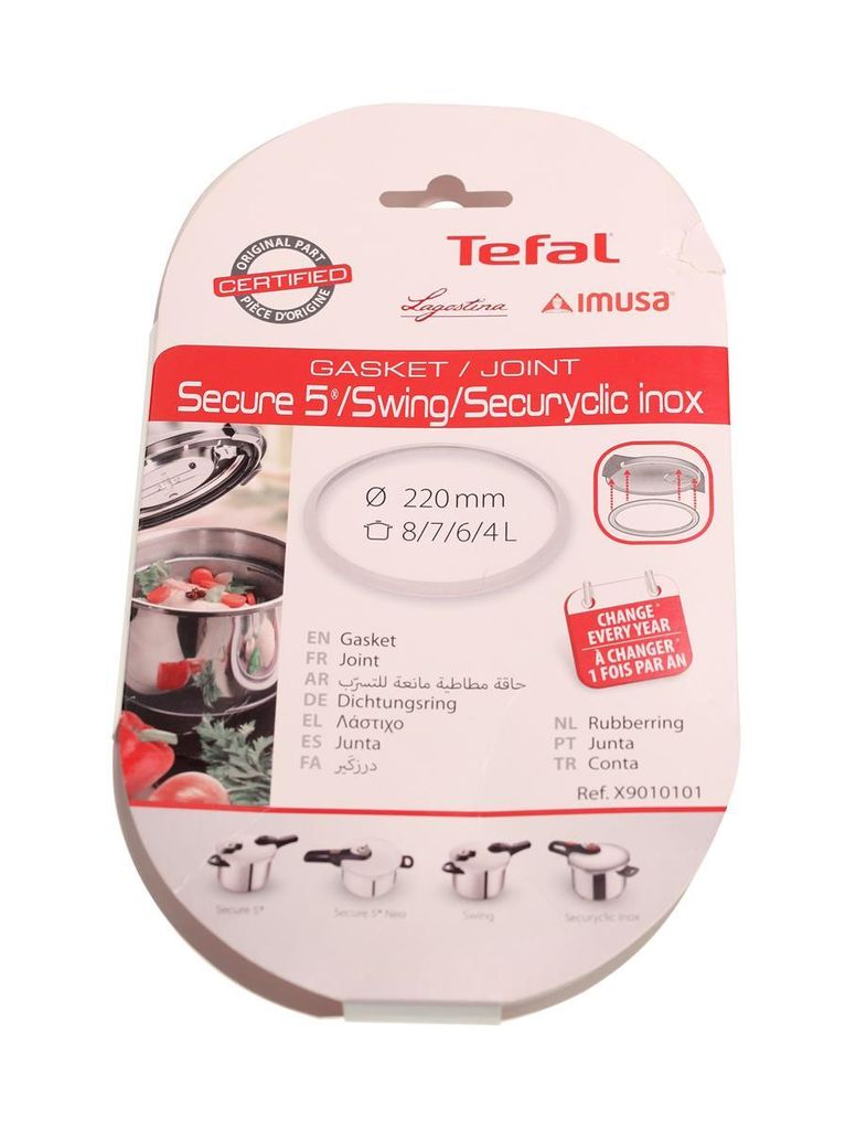 The image shows the retail packaging for a Tefal gasket/joint for a pressure cooker.