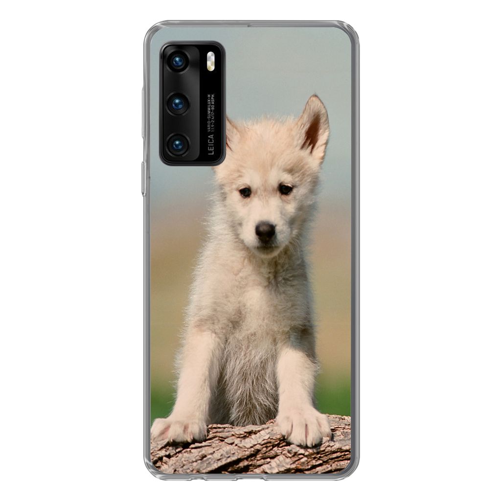 MuchoWow Handyhülle Schutzhülle Hülle für Huawei P40 Wolf - Kind - Holz Silikon Softcase Handy Hülle - Handytasche