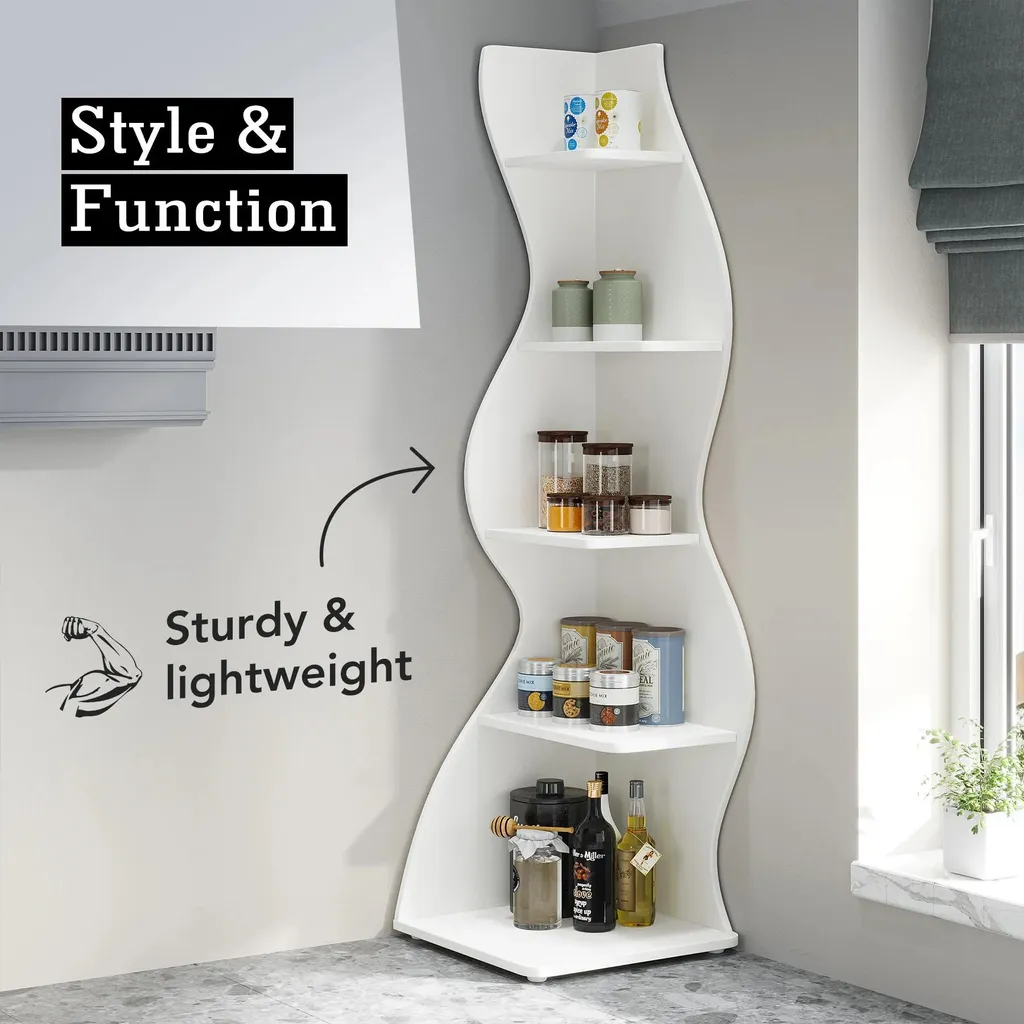 Étagère d'angle ondulée blanche à 5 niveaux - Bibliothèque design Taille L