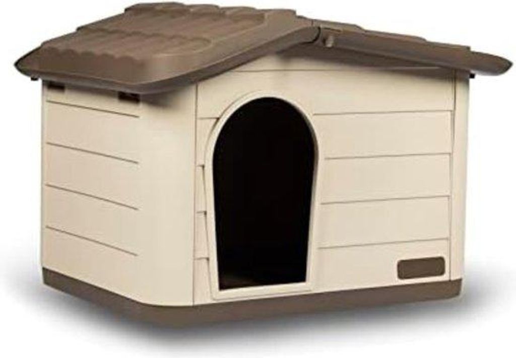 Hundehütte aus Holz M/L für Außen, Mokkabraun, mit abnehmbaren Wänden, Belüftungsrost und großer Tür