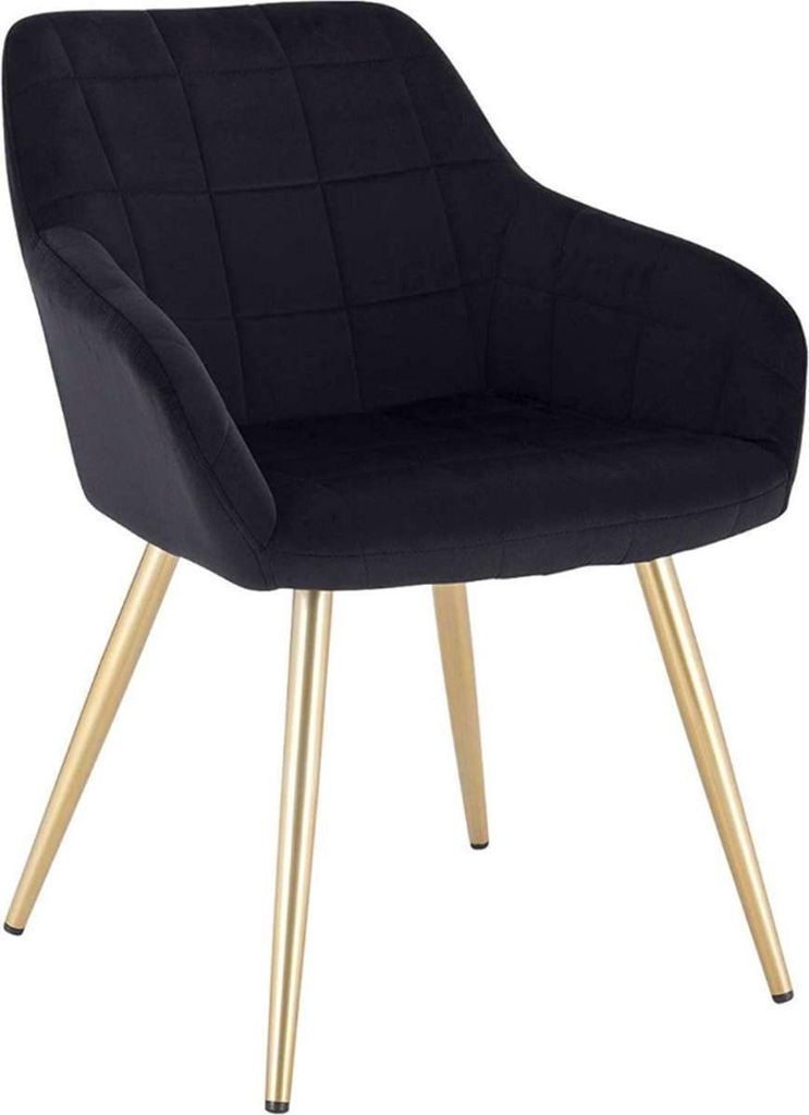 Happyment Luxus Esszimmerstuhl – Samt Schwarz/Gold – Eimerstuhl mit Armlehne – Wohnzimmer- & Küchenstuhl – Modern & Elegant – Zithöhe 4...