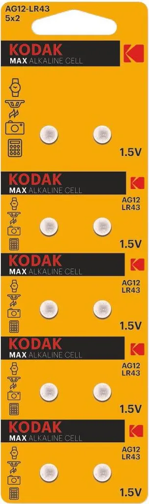 Piles AG12 LR43 Kodak MAX alcalines anti-fuite lot de 10 unités