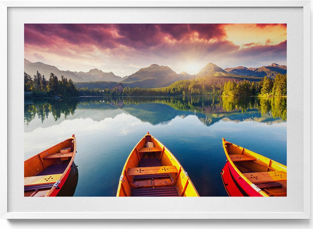 Nationalpark Štrbské Pleso (Slowakei)– Wandbild mit Rahmen – Gerahmtes Bild – Wanddekoration – 100x70 cm – Weiß Rahmen