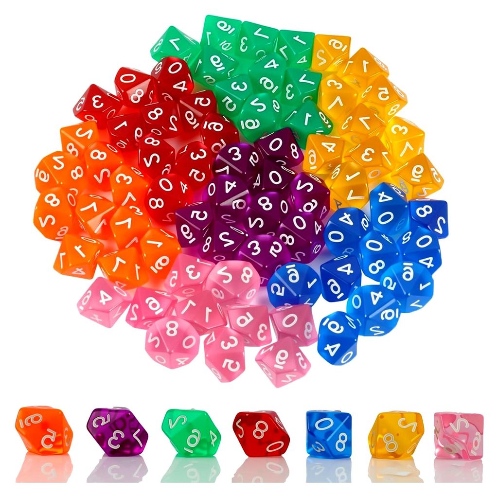 70 Stück Polyedrische Würfel, 10-seitige Würfel für Rollenspiele, Brettspiele und Kartenspiele, mehrfarbiges, durchscheinendes Acryl, für Samm...